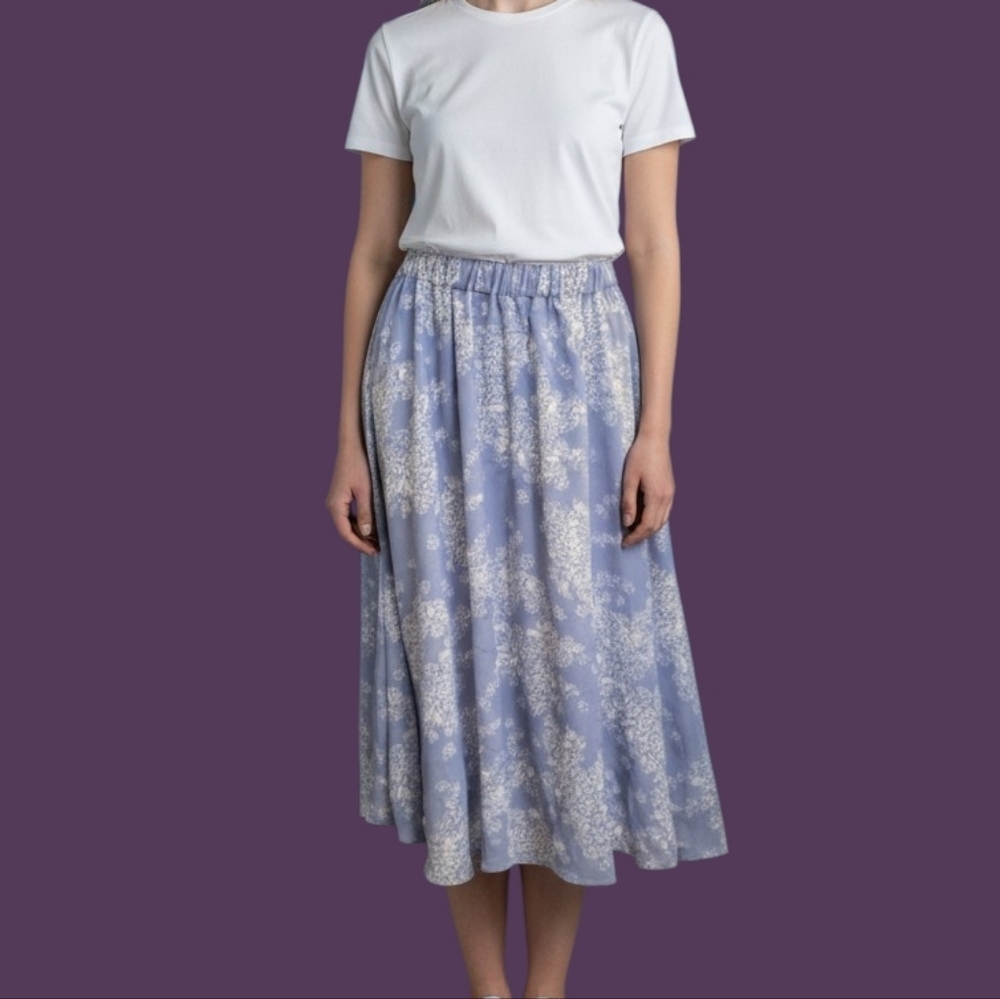 VTG Handmade 1990s Baby Blue Floral Fairycore Swing Midi Skirt